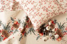 Vianočná bavlnená obliečka na vankúš Xmas bobule natur