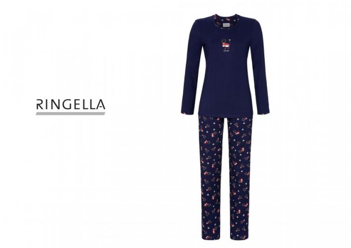 Ringella Dámske vianočné bavlnené pyžamo Soby modrá